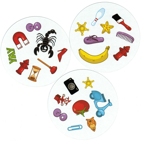 Several cards from Spot It! Party